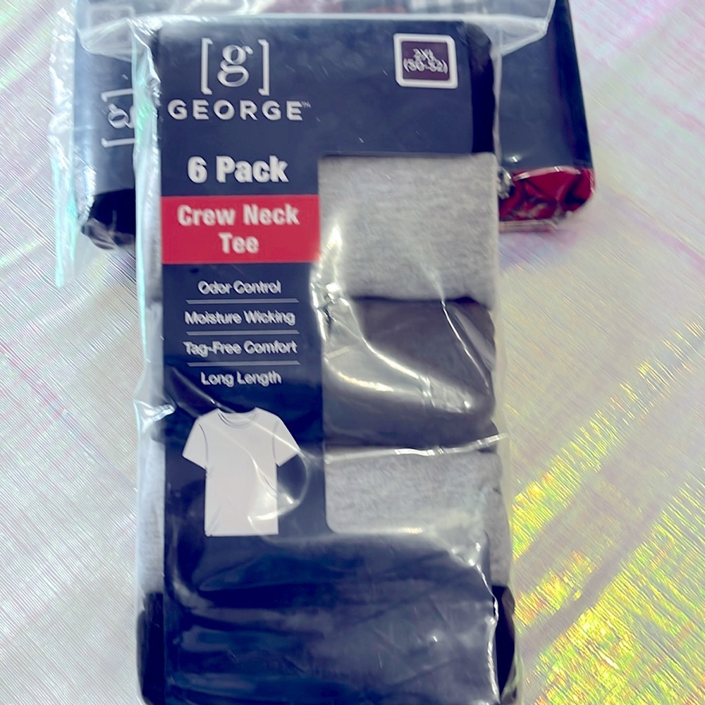 George 2XL Men’s Crew Neck Tees and Woven Boxers. 6 pieces in each package.